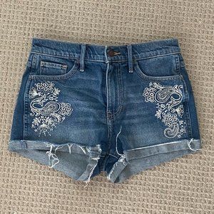 Hollister Denim Shorts with White Paisley Stitching!